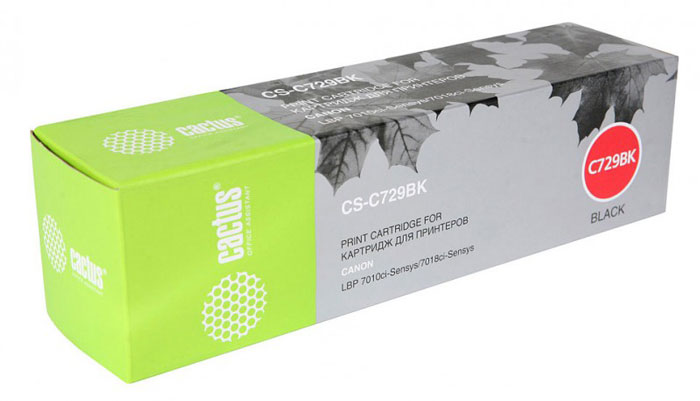 Cactus CS-C729BK, Black тонер-картридж для Canon i-Sensys LBP-7010C/ LBP-7018CCS-C729BK Cactus CS-C729BK, Black тонер-картридж для Canon i-Sensys LBP-7010C/ LBP-7018CCS-C729BKКартридж Cactus CS-C729BK для лазерных принтеров Canon i-Sensys.Расходные материалы Cactus для лазерной печати максимизируют характеристики принтера. Обеспечивают повышенную чёткость чёрного текста и плавность переходов оттенков серого цвета и полутонов, позволяют отображать мельчайшие детали изображения. Обеспечивают надежное качество печати.