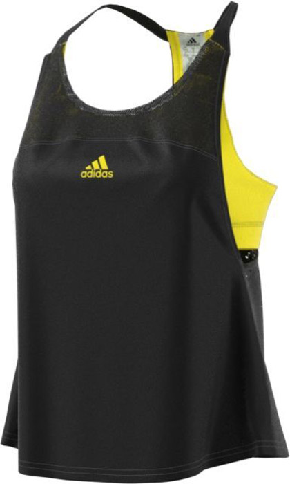 Майка для тенниса женская Adidas Us Series Tank, цвет: черный, желтый. BP5233. Размер 44 (50)BP5233 Майка для тенниса женская Adidas Us Series Tank, цвет: черный, желтый. BP5233. Размер 44 (50)BP5233Удобная женская майка Adidas, выполненная из полиэстера, гарантирует комфорт во время длительных тренировок. Вшитый бюстгальтер с удобными съемными чашечками выполнен из ткани контрастного цвета, которая видна через сетчатый материал спереди. Технология climacool® и сетка на спине обеспечивают эффективную вентиляцию в ключевых зонах.