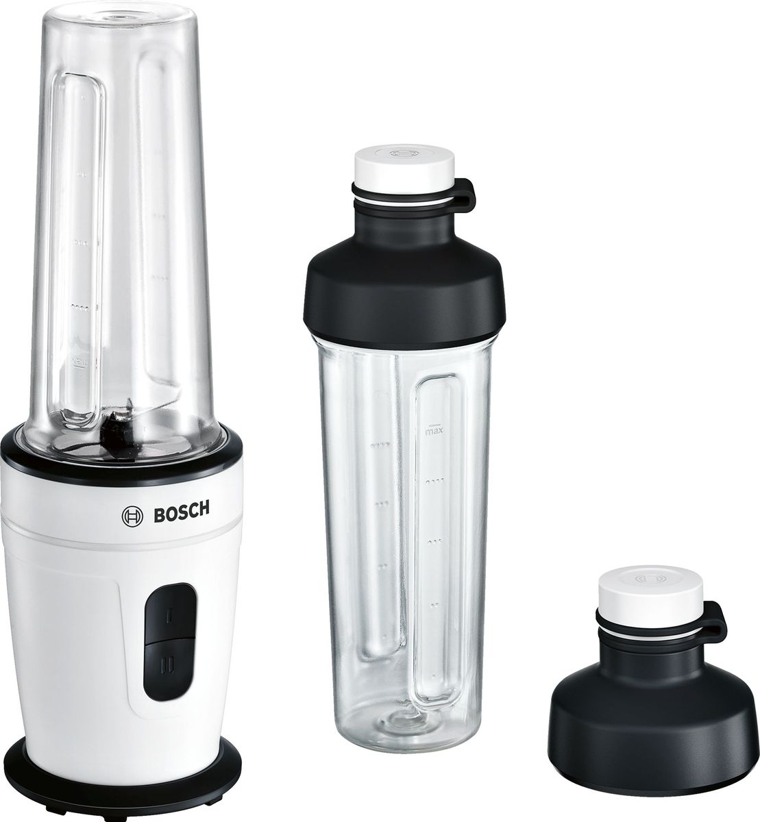 Bosch MMBM401W блендер стационарныйMMBM401W Bosch MMBM401W блендер стационарныйMMBM401WBosch MMBM401W - практичный блендер и отличный спутник в дороге.Смузи, коктейли и другие напитки - быстро и удобноНаслаждаться любимыми напитками можно и в дороге. Две бутылочки с крышками 2Go станут идеальными спутником в этом случае2 режима работы позволяют получить нужный вам результатИспользование инновационного технологичного материала ТританСъемный нож можно легко помыть, изготовленный из нержавеющей стали, отлично справляется с измельчением и смешиванием