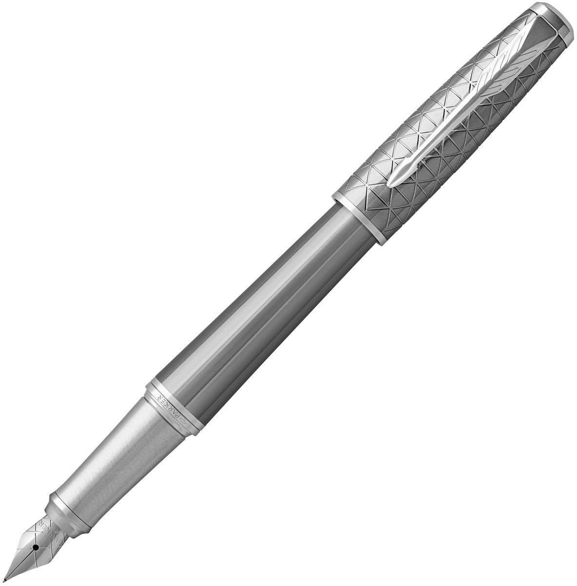 Parker Ручка перьевая Urban Premium Silver PVDPARKER-1931595 Parker Ручка перьевая Urban Premium Silver PVDPARKER-1931595Материал корпуса: Полированная латунь серого цвета, нанесенного PVD напылением.Покрытие корпуса: серый анодированный алюминий, ассиметричная гравировка на колпачке.Материал отделки деталей корпуса: Хромированная нержавеющая сталь.Перо: Нержавеющая сталь.Способ подачи стержня: колпачок.Вложение: 1 синий картридж.Сделано в Китае.Аналог PARKER-S1906868