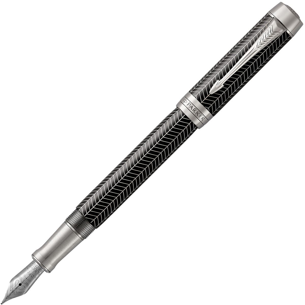 Parker Ручка перьевая Duofold Prestige Black ShevronPARKER-1945413 Parker Ручка перьевая Duofold Prestige Black ShevronPARKER-1945413Материал корпуса: Латунь. Покрытие корпуса: Тонкая гравировка шеврон на черном лаке. Материал отделки деталей корпуса: Латунь, покрытая рутением. Перо: Сентинентал, Золото 18К, покрыто рутением. Вложение: Конвертер Deluxe и 2 черных картриджа. Способ подачи чернил: Колпачок. Сделано во Франции.