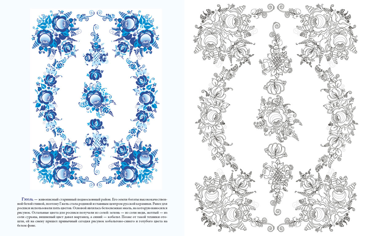 Гжель раскраска для детей распечатать с образцом