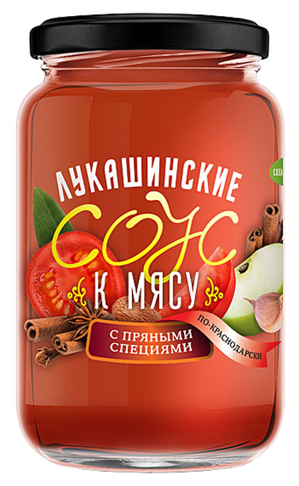 Лукашинские соус к мясу по-краснодарски с пряными специями, 365 г4607936771309 Лукашинские соус к мясу по-краснодарски с пряными специями, 365 г4607936771309Соус к мясу по-краснодарски с пряными специями.