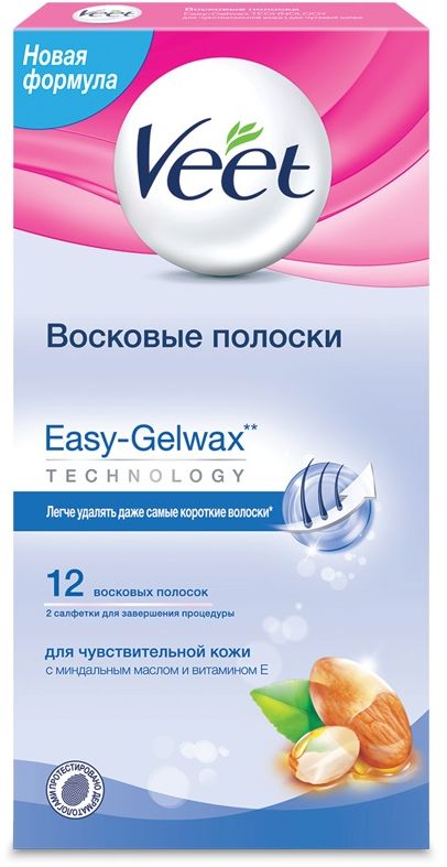 Veet Восковые полоски для чувствительной кожи c технологией Easy Gel-Wax, 12 шт