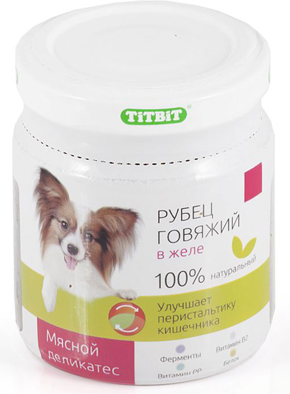 Консервы Titbit для собак, рубец говяжий в желе, 100 г003633 Консервы Titbit для собак, рубец говяжий в желе, 100 г003633Консервы мясные для собак Titbit Рубец говяжий в желе способствуют улучшению пищеварения. Регулярное поедание рубца насыщает организм ферментами, макро- и микроэлементами.Состав: рубец говяжий, вода, желеобразователь, сладкий перец, лук, морковь, морская капуста.