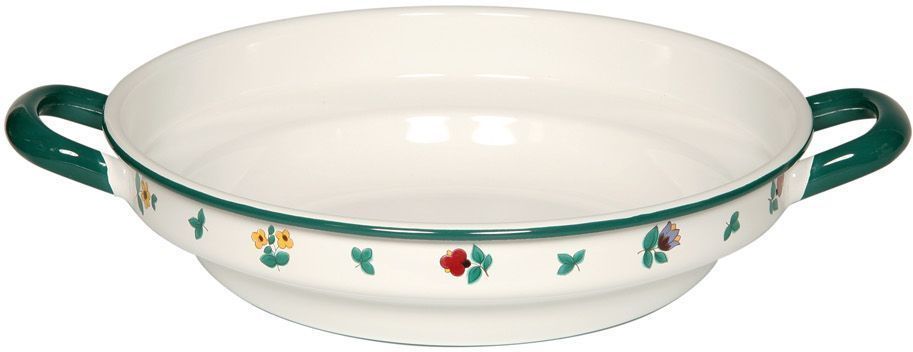Чаша Riess Streublumen, 2 л0219-049 Чаша Riess Streublumen, 2 л0219-049Торговая марка «Riess» представляет собой эксклюзивную коллекцию стальной посуды, покрытую двумя слоями стекловидной эмали. Производится в Австрии с 1550 года с применением новейших технологий. Высочайшее качество и уникальный дизайн широко известны и высоко оценены покупателями эмалированной посуды во всем мире. Разнообразные расцветки с уникальным декором являются вдохновением к приготовлению пищи и воплощают в жизнь все последние тенденции в декорации кухни и столовой. Благодаря высокой устойчивости к ультрафиолетовому излучению, вы очень долго будете наслаждаться нежными расцветками и блеском эмалированной посуды «Riess». В жаровнях и сковородках можно варить, жарить, тушить. Подходит для всех видов плит, включая индукционную. Также можно использовать в духовке. Легко очищаются: достаточно ненадолго замочить в воде и протереть губкой для мытья посуды с моющим средством.Можно использовать моющие средства и мыть в посудомоечной машине. При уходе за изделием запрещается использовать абразивные материалы. Срок годности не ограничен.