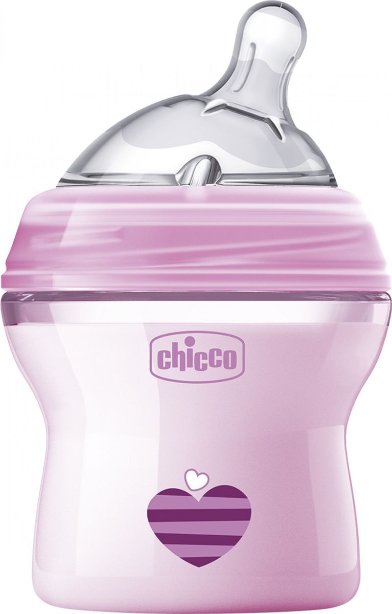 Chicco Бутылочка для кормления с силиконовой соской Natural Feeling от 0 месяцев цвет розовый 150 мл