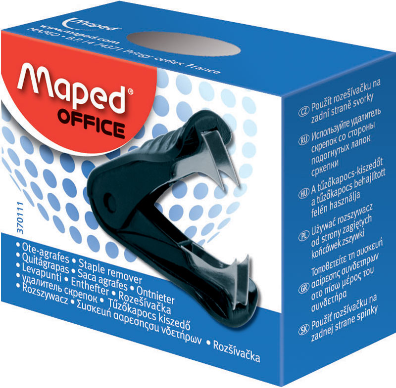 Maped Антистеплер Start цвет черный370111 Maped Антистеплер Start цвет черный370111Антистеплер Maped Start с нескользящей зоной захвата.Используйте изделие скрепок со стороны подогнутых лапок скрепки.