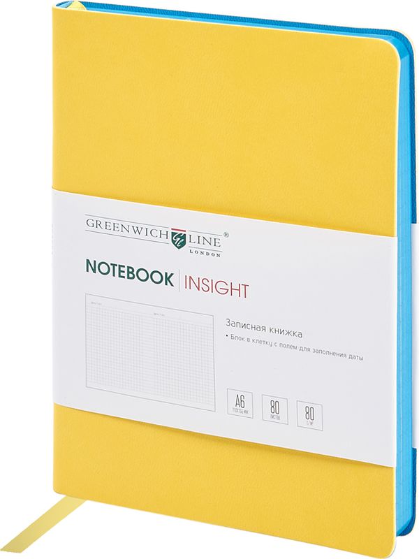 Greenwich Line Записная книжка Лайт Insight 80 листов в клетку цвет желтыйNA6CR-11233 Greenwich Line Записная книжка Лайт Insight 80 листов в клетку цвет желтыйNA6CR-11233Стильная записная книжка с ярким цветным контрастным срезом и ультра-мягкой обложкой из 2 слоев высококачественного кожзаменителя. Внутренний блок из высококачественной тонированной офсетной бумаги повышенной плотности 80 г/м2, клетка, пантонная печать. Прошитый блок. Закладка-ляссе в цвет обложки. Индивидуальная упаковка. Подходит под персонализацию.