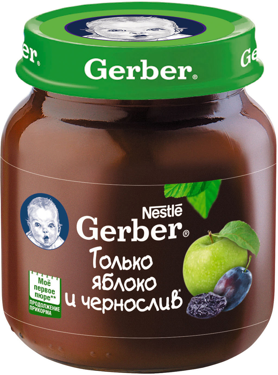 Gerber пюре яблоко и чернослив, 130 г12101691 Gerber пюре яблоко и чернослив, 130 г12101691Познакомившись с однокомпонентными продуктами, ваш малыш готов к расширению меню. Gerber предлагает фруктовые пюре из нескольких компонентов. Они вносят необходимое разнообразие в рацион малыша и прекрасно подходят для плавного расширения меню. Фруктовое пюре Gerber яблоко и чернослив приготовлено из натуральных фруктов, богато витаминами, органическими кислотами и пектинами. Нежная консистенция помогает научиться глотать более густую пищу, а специальный способ производства пюре Gerber позволяет сохранить всю пользу натуральных фруктов в каждой баночке. Без добавления крахмала, сахара. Изготовлено без использования генетически модифицированных ингредиентов, искусственных консервантов, красителей и ароматизаторов. Для принятия решения о сроках и способе введения данного продукта в рацион ребенка необходима консультация специалиста. Возрастные ограничения указаны на упаковке товаров в соответствии с законодательством РФ.