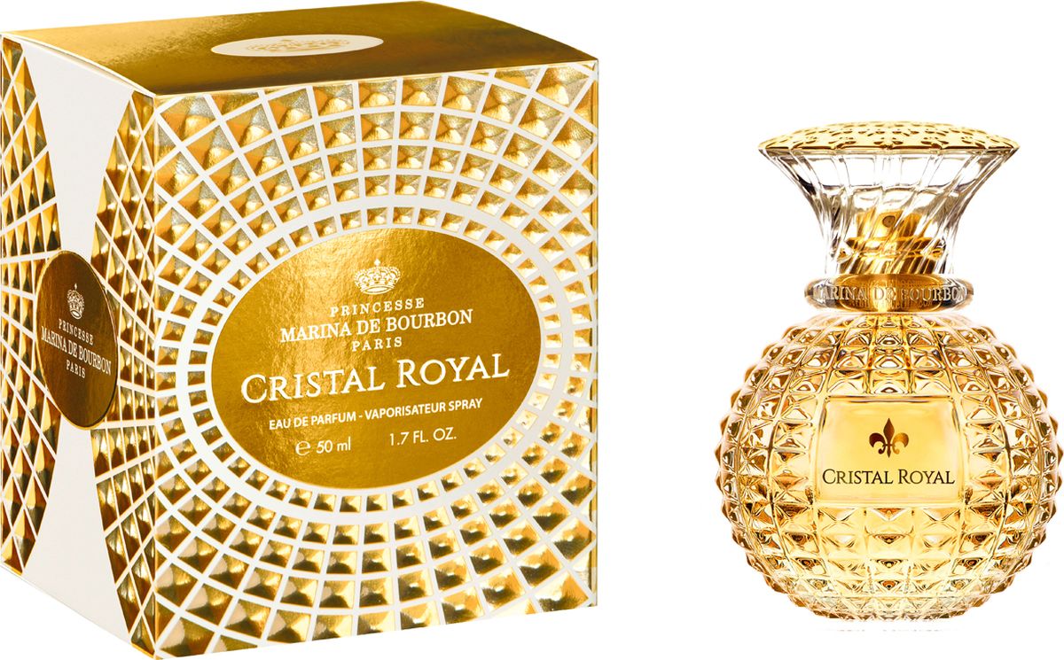 Princesse Marina De Bourbon Paris Cristal Royal Парфюмерная вода 50 мл1502MB Princesse Marina De Bourbon Paris Cristal Royal Парфюмерная вода 50 мл1502MBФлакон:Абсолютная чувственность, кристальная прозрачность и светящаяся яркость: Parfum Princesse Marina de Bourbon представляет новую линейку ароматов Cristal Royal, драгоценный камень редкой красоты. Вдохновленный работой французских мастеров Версаля и мастеров по отделке хрусталя, новый аромат от Princesse Marina de Bourbon - вуаль чувственности и красоты. Поверхность флакона усыпана рельефными бриллиантовыми пиками, которые усиливают игру света. Принцесса, входя в Версальский дворец, обратила внимание на сферу центральной люстры, которая вобрала в себя всё солнце и золото Зеркального зала. Принцессе захотелось подарить всем женщинам частицу французской роскоши. Cristal Royal - сочетание соблазна и чувственности, чистый как солнечный свет c ярким характером. Девушка как бриллиант излучает все грани своей красоты, чувственности и благородствa. Аромат пробуждает принцеcсу в женщинe и открывает для неё мир гламурa и очарования.Аромат:Яркий аромат для женщин, которые хотят ощутить прикосновение золотого удовольствия. Аромат открывается свежим фруктовым взрывом нот игристой черной смородины, груши и бергамота. Затем плавно перетекает в цветочные ноты Жасмина и Ландыша. Аромат оттенен чувственными нотами мускуса и игристыми соблазнительными аккордами сандала. В итоге мы получаем молодой, стильный и в высшей степени актуальный парфюм.