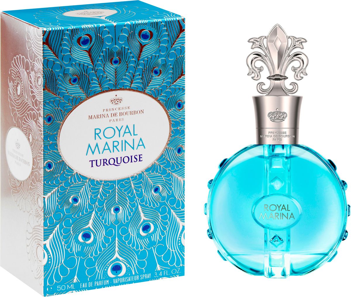 Princesse Marina De Bourbon Paris Royal Marina Turquoise Парфюмерная вода 50 мл2302MB Princesse Marina De Bourbon Paris Royal Marina Turquoise Парфюмерная вода 50 мл2302MBФлакон:Ценный и роскошный флакон инкрустирован драгоценными ограненными камнями. Блеск сверкающего алмаза усиливается впечатляющей крышкой в виде геральдической лилии и с подписью Royal Marina. Золотая, статусная упаковка, рельефно украшенная драгоценными камнями, хранит внутри настоящее сокровище.Аромат:Обволакивающий, чувственный и теплый Royal Marina Diamond - это захватывающий аромат для гламурной и блистательной женщины, которая стремится произвести незабываемое впечатление и продемонстрировать свой страстный темперамент. Это чувственный и страстный парфюм; радостная сочность Брусники выделяет аромат лепестков Ириса и Жасмина. Изысканные цветочные ноты в центре окутаны экзотической чувственностью дерева Copaiba, в то же время прикосновение ванили и плодов мускуса подчеркивает остроту этого аромата. Солнечный золотисто-янтарный оттенок просматривается сквозь изящное стекло, околдовывая видом сладкого нектара.