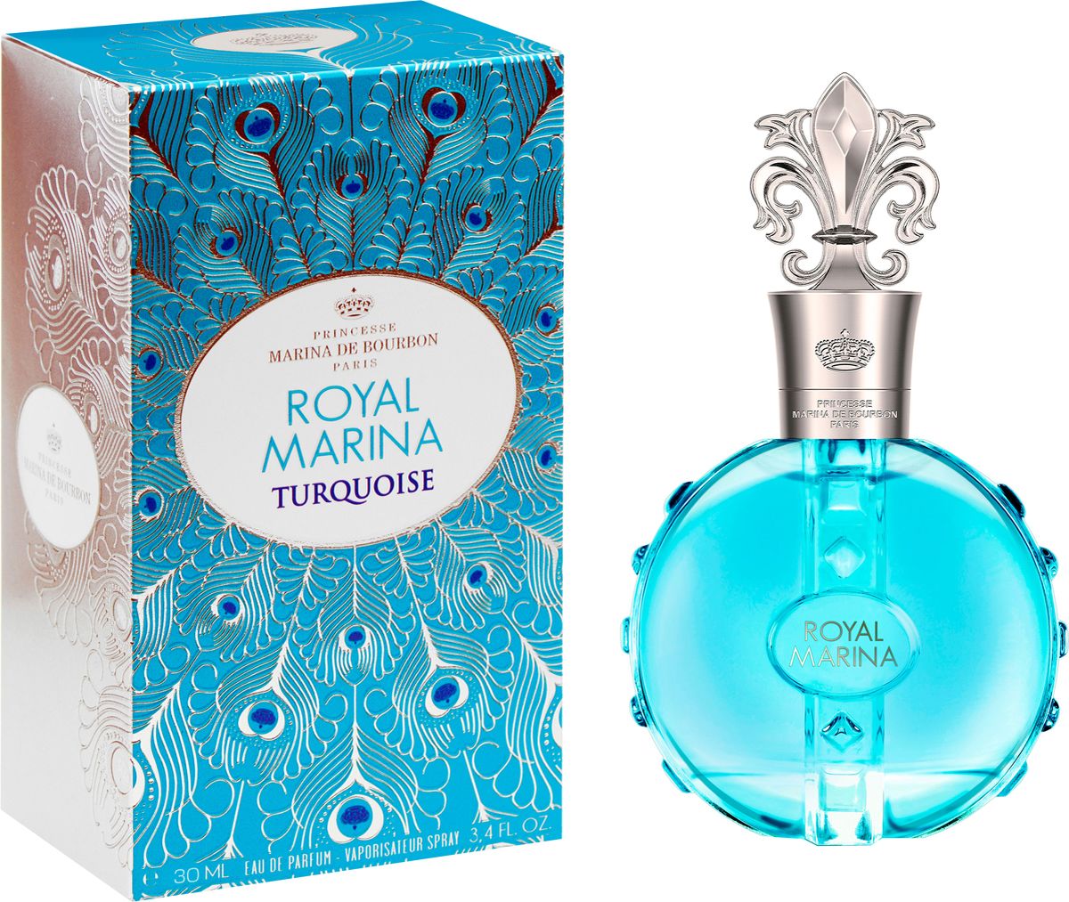 Princesse Marina De Bourbon Paris Royal Marina Turquoise Парфюмерная вода 30 мл2304MB Princesse Marina De Bourbon Paris Royal Marina Turquoise Парфюмерная вода 30 мл2304MBФЛАКОН: Дизайн Royal Marina Turquoise вдохновлен яркими и прекрасными голубыми драгоценными камнями и их абсолютной чистотой, перьями павлина и изысканными шелками королевского двора, что делает этот аромат настоящим знаком величия и принадлежности к знатному роду. Акватический, спокойный и деликатный Royal Marina Turquoise с его бирюзовый оттенком вызывает очарование камня счастья для радужного настроения. Несколько капель “Royal Marina Turquoise” перенесут вас на великолепные балы в интерьерах Замка Версаль. АРОМАТ Royal Marina Turquoise - это чистый и деликатный аромат. Oн открывается очаровательной смесью нот зеленого яблока, персика и «водянистых» фруктов, которые усиливаются зелеными нотами. В сердце аромата находятся свежий Ландыш, Жасмин и Магнолия. Сандал, мускус и Ваниль придают мягкий и сливочный оттенок основной базе.