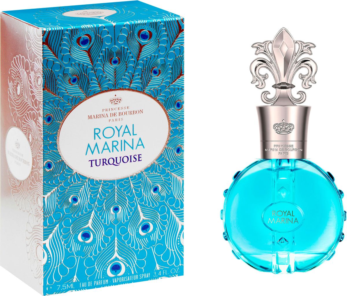 Princesse Marina De Bourbon Paris Royal Marina Turquoise Парфюмерная вода 7,5 мл2395MB Princesse Marina De Bourbon Paris Royal Marina Turquoise Парфюмерная вода 7,5 мл2395MBФЛАКОН: Дизайн Royal Marina Turquoise вдохновлен яркими и прекрасными голубыми драгоценными камнями и их абсолютной чистотой, перьями павлина и изысканными шелками королевского двора, что делает этот аромат настоящим знаком величия и принадлежности к знатному роду. Акватический, спокойный и деликатный Royal Marina Turquoise с его бирюзовый оттенком вызывает очарование камня счастья для радужного настроения. Несколько капель “Royal Marina Turquoise” перенесут вас на великолепные балы в интерьерах Замка Версаль. АРОМАТ Royal Marina Turquoise - это чистый и деликатный аромат. Oн открывается очаровательной смесью нот зеленого яблока, персика и «водянистых» фруктов, которые усиливаются зелеными нотами. В сердце аромата находятся свежий Ландыш, Жасмин и Магнолия. Сандал, мускус и Ваниль придают мягкий и сливочный оттенок основной базе.