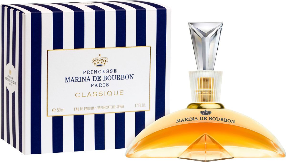 Princesse Marina De Bourbon Paris Classique Парфюмерная вода 50 мл4202MB Princesse Marina De Bourbon Paris Classique Парфюмерная вода 50 мл4202MBФЛАКОН: Яркий и изысканный дизайн флакона, чьи плавные линии переливаются как изгибы женского тела. Флакон напоминает бальные платье 18-го века с подчеркнутой тонкой талией. АРОМАТ: Нежный, элегантный и непредсказуемый аромат. Marina De Bourbon Classique пробуждает желание познакомиться с его обладательницей. Аромат на века как оружие обольщения. Едва появившись, этот парфюм в светских кругах негласно был признан парфюмерной классикой. Оригинальная свежесть заточена в прозрачное облако листьев черной смородины и сладкого аромата Дыни. Аромат перенесет вас в экзотический мир, которому задает тон Иланг-Иланг родом с Коморских островов, Маракуйя и Жасмин. В этот букету также мягко введены Персик, Малина и драгоценная Ваниль, привносящая чувственность.