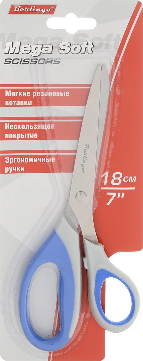 Berlingo Ножницы Mega Soft цвет синийDNn_18015_синий Berlingo Ножницы Mega Soft цвет синийDNn_18015_синийНожницы Berlingo Mega Sof изготовлены по технологии двойного литья, что делает их очень надежными и долговечными. Их мягкие вставки обладают особой текстурированной поверхностью, а длина и угол наклона по отношению к лезвиям имеют оптимальные параметры. Ножницы имеют трехстороннюю заточку лезвий.