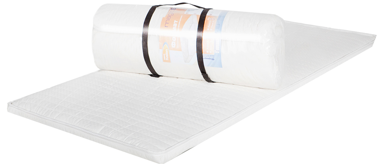 Матрас MagicSleep Формат 5, 90 х 190 смм.297 90х190 Матрас MagicSleep Формат 5, 90 х 190 смм.297 90х190Беспружинный матрас средней жесткости.Матрас состоит из высокоэластичного пенополиуретана Эргофоам. Это мягкий, комфортный материал, повышающий ортопедические качества матраса.Высота 5 см. Поставляется в скрученном виде.