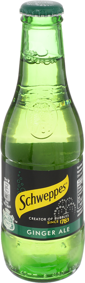 Schweppes Ginger Ale напиток газированный, 0,2 л90370717 Schweppes Ginger Ale напиток газированный, 0,2 л90370717Напиток из имбиря с добавлением лайма и лимона. Привезен из США, штат Техас. Появился в 1890 году.Как и многие газировки своего времени, Canada Dry был создан молодым фармацевтом из Канады. Напиток получился настолько изысканным, что зачастую поставлялся на королевские дворы.Идеально подходит для изготовления коктейля мохито: как алкогольного, так и безалкогольного!