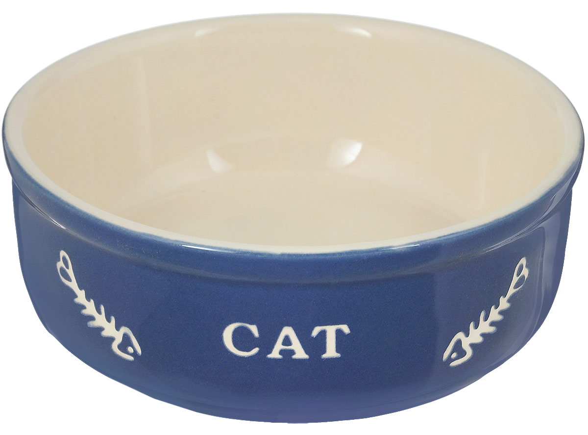 Миска для кошек Nobby Cat, цвет: синий, светло-бежевый, 240 мл73352 Миска для кошек Nobby Cat, цвет: синий, светло-бежевый, 240 мл73352Миска для кошек Nobby Cat выполнена из керамики, покрытой глазурью. Внешние стенки дополнены рельефными рисунками и надписями. Миска достаточно тяжелая, поэтому не будет скользить по полу. Диаметр миски: 13,5 см. Высота миски: 5 см.