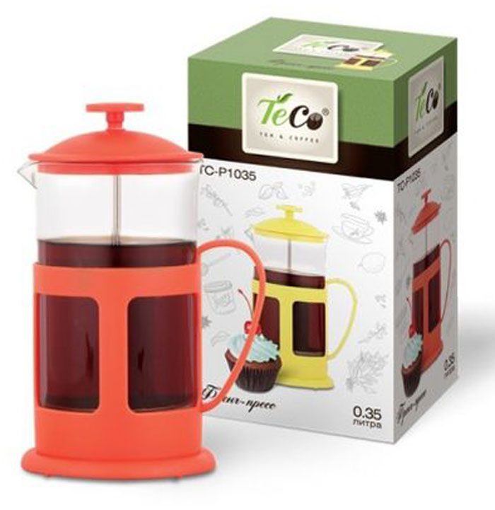 Френч-пресс Teco, 350 мл. TC-P1035-RTC-P1035-R(красный) Френч-пресс Teco, 350 мл. TC-P1035-RTC-P1035-R(красный)Френч-пресс TECO 350 мл из пластика и стекла цветной
