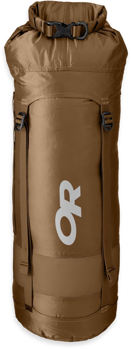 Мешок компрессионный Outdoor Research Airpurge, цвет: коричневый, 20 л2428020014 Мешок компрессионный Outdoor Research Airpurge, цвет: коричневый, 20 л2428020014Компрессионный мешок Outdoor Research выполнен из облегченного, но прочного нейлона. Изделие исключает промокание благодаря водонепроницаемой пропитке. Чехол обладает рядом технических свойств, которые делают вещь просто незаменимой в путешествиях: - легкий вес; - водонепроницаемый, прочный материал; - водонепроницаемые, проклеенные швы; - дышащая вставка из мембранной ткани способствует выветриванию неприятных запахов; - ручка для переноски; - закрывается скручиванием и фиксируется застежкой; - 4 стягивающих стропы.