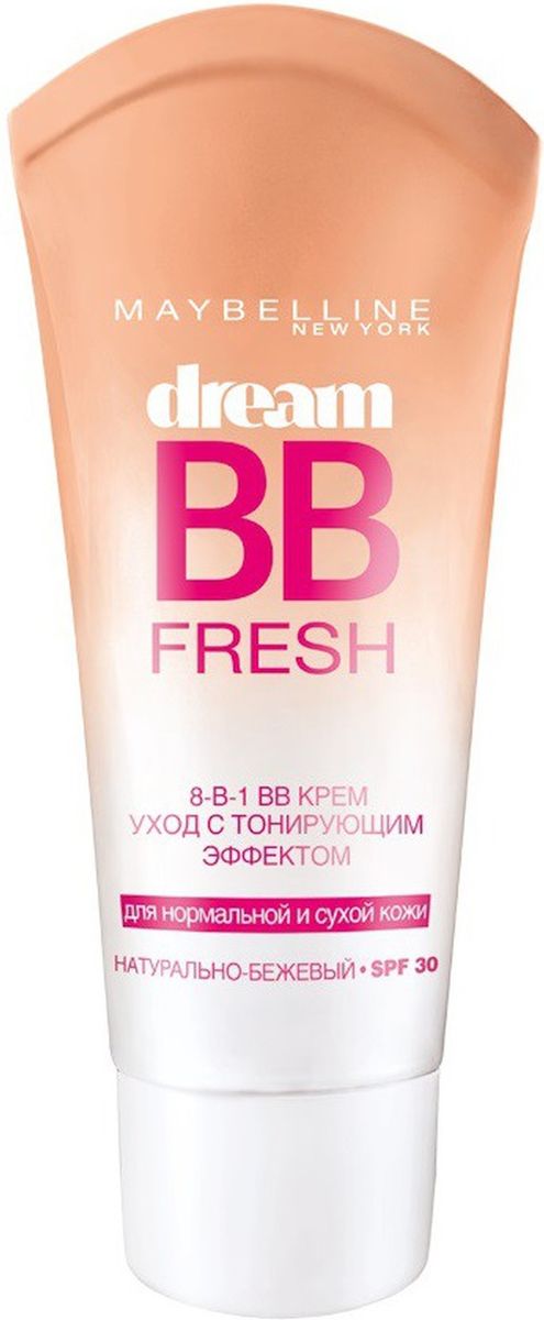 Maybelline New York BB Крем Dream Fresh, Мгновенное сияние, выравнивающий, с тонирующим эффектом, натурально-бежевый, 30 млB1983300 Maybelline New York BB Крем Dream Fresh, Мгновенное сияние, выравнивающий, с тонирующим эффектом, натурально-бежевый, 30 млB1983300BB крем Мгновенное Сияние. Крем-уход с тонирующим эффектом. Его легкая гелевая формула на водной основе сочетает лучшие свойства увлажняющего крема и тонального средства, маскирует недостатки, делает кожу свежей и сияющей. Эффект ВВ-крема Мгновенное Сияние для сухой и нормальной кожи избавляет от 8 проблем одним движением: 1. Скрывает несовершенства 2. Наполняет сиянием 3. Придает гладкость 4. Сливается с тоном кожи 5. Увлажняет в течение дня 6. Придает ощущение свежести 7. Защищает от УФ (SPF 30) 8. Без жирного блеска