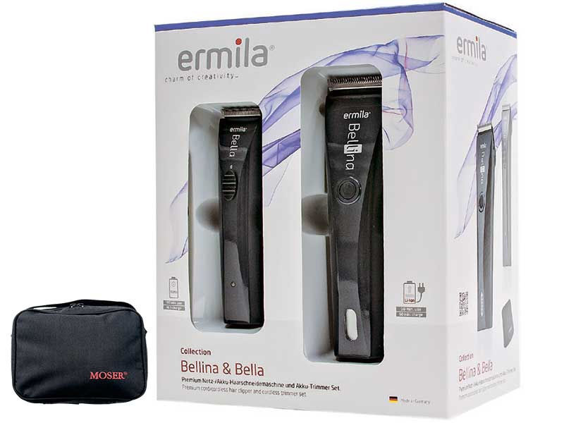 Ermila Bellina & Bella Combo 1870-0027, Dark Gray набор машинок для стрижки волос1870-0027 Ermila Bellina & Bella Combo 1870-0027, Dark Gray набор машинок для стрижки волос1870-0027Набор машинок Bellina & Bella Combo (1870-0031) - это замечательный тандем для настоящего профессионала. Набор состоит из машинки для стрижки Ermila Bellina и окантовочного триммера Ermila Bella. Обе машинки имеют комбинированное питание и их можно использовать как от сети, так и без шнура. Bellina укомплектована лезвием Magic Blade - это профессиональная высококачественная сталь, обладающая выносливостью и точностью, благодаря запатентованной технологии точной шлифовки Made in Germany. Кроме того, сам нож машинки быстросъемный и в любое время может быть снят для чистки, смазки или замены на другой нож. Минимальная высота среза составляет 0.7 мм и регулируется до 3 мм.Управляет машинкой новейшая электроника, которая обеспечивает постоянную мощность в независимости от уровня заряда батареи. Не важно - 10% заряда или 60% - машинка будет стричь с одинаковой мощностью. Нож машинки приводит в действие мощный мотор с частотой 5000 оборотов в минуту. Модель имеет светодиодные индикаторы состояния заряда батареи и вовремя оповестит о низком заряде и состоянии батареи.Машинка для стрижки Ermila Bellina укомплектована мощным литий-ионным аккумулятором, который способен обеспечить работой машинку на протяжении 90 минут. Быстрая зарядка составляет около 60 минут, а сам аккумулятор не имеет эффекта памяти. Это значит, что машинку в любом момент можно поставить на базу и дозарядить - на эксплуатацию аккумулятора это никак не влияет. К тому же производитель заявляет, что батарея может прослужить в 3 раза дольше, в сравнении с обычными NiMh аккумуляторами.Модель Bella укомплектована лезвиями Star Blade - это профессиональные лезвия высокой точности с технологией шлифовки Made in Germany. Ширина ножа составляет 32 мм и он так же быстросъемный. Такой нож прост в эксплуатации и не требует особого ухода - лишь своевременная чистка и смазка. Нож способен делать очень точные контуры даже в самых труднодоступных местах. Минимальная высота среза 0.4 мм. В машинке Ermila Bella применяется мотор с очень тихой работой и шумоподавлением со скоростью 5350 оборотов в минуту.Триммер Ermila Bella - он же окантовочная машинка, укомплектован NiMh аккумулятором, способным обеспечить машинку работой на протяжении 100 минут. Полный цикл зарядки составит 16 часов. Работая в паре с машинкой для стрижки, заряда аккумулятора будет хватать на весь день и даже больше. Таким образом, после окончание смены вы просто поставите его на зарядку и на следующий день он снова готов в бой.Ширина ножевого блока триммера: 32 ммВремя автономной работы триммера: 100 минут