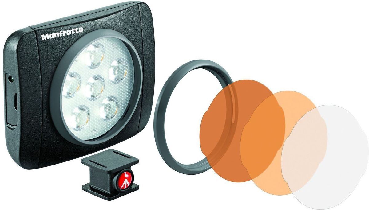 Manfrotto MLUMIEART-BK LED Lumimuse 6 (Lumie Art), Black свет для фотостудииMLUMIEART-BK Manfrotto MLUMIEART-BK LED Lumimuse 6 (Lumie Art), Black свет для фотостудииMLUMIEART-BKLUMIE Art - средний светильник в линейке LUMIE, с его удобными размерами и прочным алюминиевой конструкцией идеален для хранения в фото сумке и всегда поможет вам воплотить задуманное в фотографии. LUMIE Art удобен в разных ситуациях, будь то портретная фотография или съемка неподвижных объектов, он также прекрасно подойдет для съемки интервью или видео блогов. Для того, чтобы существенно увеличить ваши возможности используйте несколько светильников одновременно.Первоклассные Li-on батареи с возможностью подзарядки от провода USB обеспечивают длительное время работы светильника.Светильник LUMIE Art идет в комплекте с шариковой головкой, которая имеет разъем hot shoe и крепление ?”, который позволяет крепить светильник к штативу или другой опоре.Каждый набор также включает в себя крепление для фильтров и 3 фильтра, которые изменяют температуру света и рассеивают его. Вы можете одновременно использовать до 3х фильтров, чтобы добиться различных эффектов. Фильтры и крепление для них также имеют чехлы для переноски. К тому же вы можете докупить дополнительные наборы фильтров, чтобы создавать еще больше уникальных снимков.