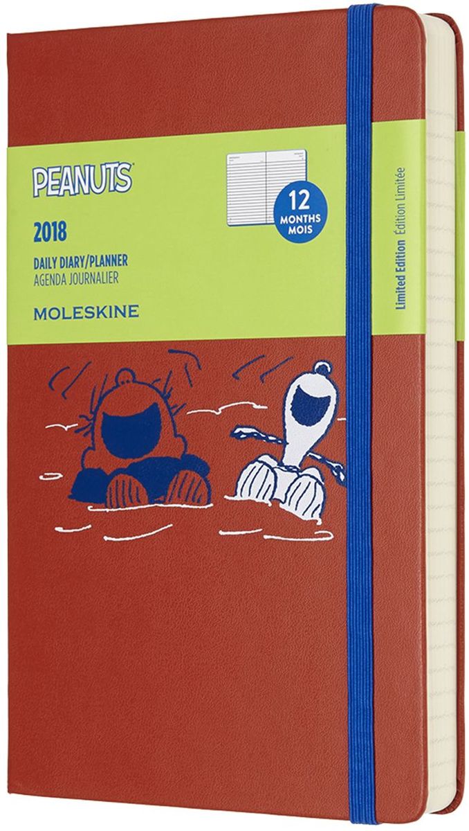 Moleskine Ежедневник Peanuts Large 200 листов в линейку цвет оранжевыйDPE12DC3 Moleskine Ежедневник Peanuts Large 200 листов в линейку цвет оранжевыйDPE12DC3Ежедневник Moleskine, посвященный 60-летию легендарного комикса.Ежедневник сделан из приятной ткани, излучает жизнерадостность и ребячество.Сзади кармашек для мелочей. В начале несколько листов с полезной информацией: календарем, картой часовых поясов, справочным материалом для путешественников и линейкой. На внутренней каемке также есть скетчи с главными героями.