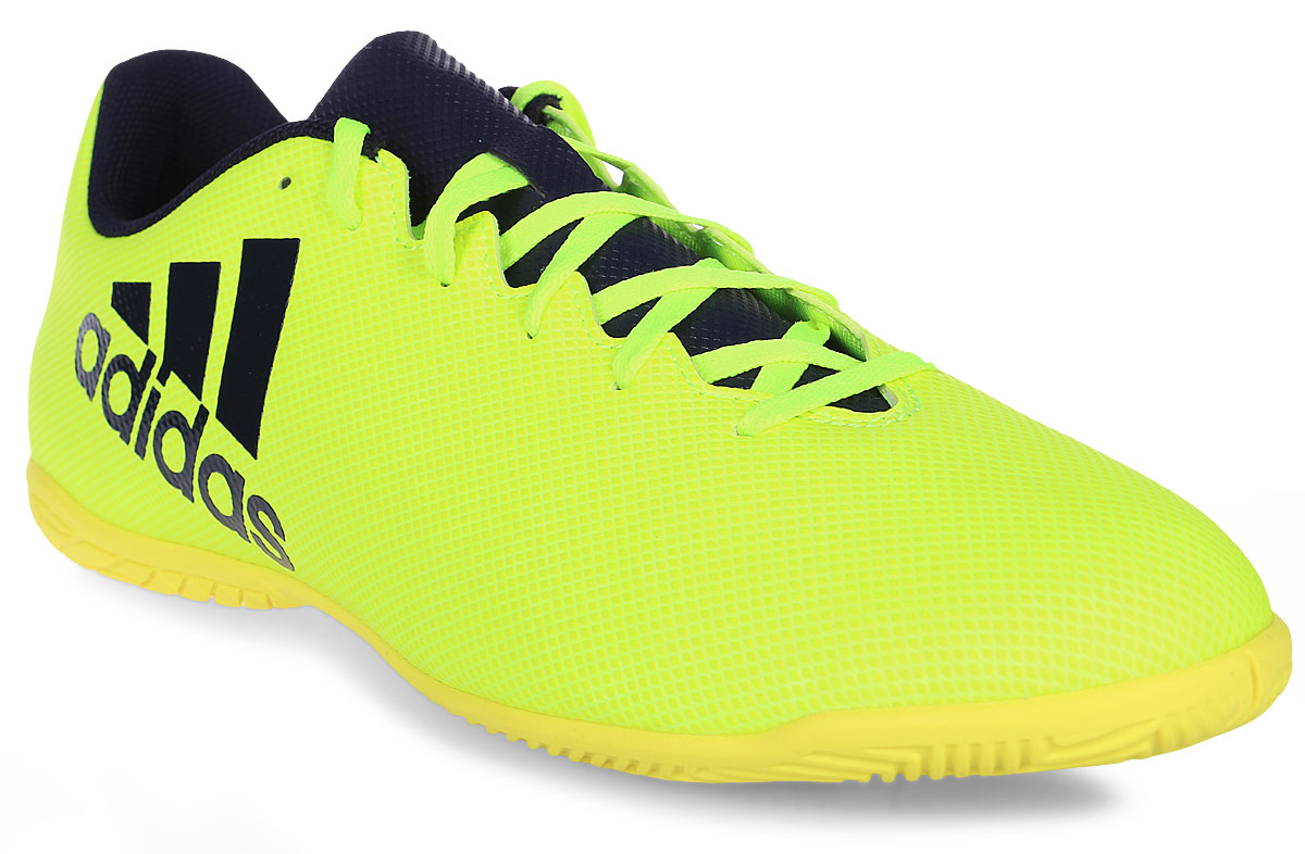 Кроссовки для футзала мужские Adidas X 17.4 In, цвет: темно-синий, желтый. S82407. Размер 11,5 (45)S82407 Кроссовки для футзала мужские Adidas X 17.4 In, цвет: темно-синий, желтый. S82407. Размер 11,5 (45)S82407Кроссовки для зала от всемирно известного спортивного бренда adidas выполнены из мягкого, но прочного синтетического материала. Модель идеальна для игры на взрывной скорости на полированных гладких покрытиях. Модель оформлена фирменными нашивками и надписями. Шнурки надежно зафиксируют модель на ноге. Внутренняя поверхность из текстиля комфортна при движении. Подошва изготовлена из высококачественной резины.