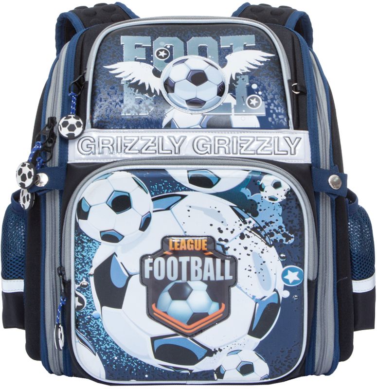 Grizzly Ранец школьный цвет синий RA-776-1/1RA-776-1/1 Grizzly Ранец школьный цвет синий RA-776-1/1RA-776-1/1Ранец Grizzly предназначен для мальчиков и выполнен из прочного материала.Содержит одно вместительное отделение, закрывающееся на застежку-молнию с двумя бегунками. Внутри отделения расположен открытый карман-сетка. На лицевой стороне расположены два объемных кармана на молниях. По бокам ранца имеются сетчатые кармашки.Жесткая спинка разработана с учетом анатомии ребенка, что делает ношение ранца максимально удобным.Укрепленные лямки позволяют легко и быстро отрегулировать изделие в соответствии с ростом.Ранец оснащен ручкой для удобной переноски в руке. Светоотражающие элементы придают дополнительную безопасность в темное время суток.
