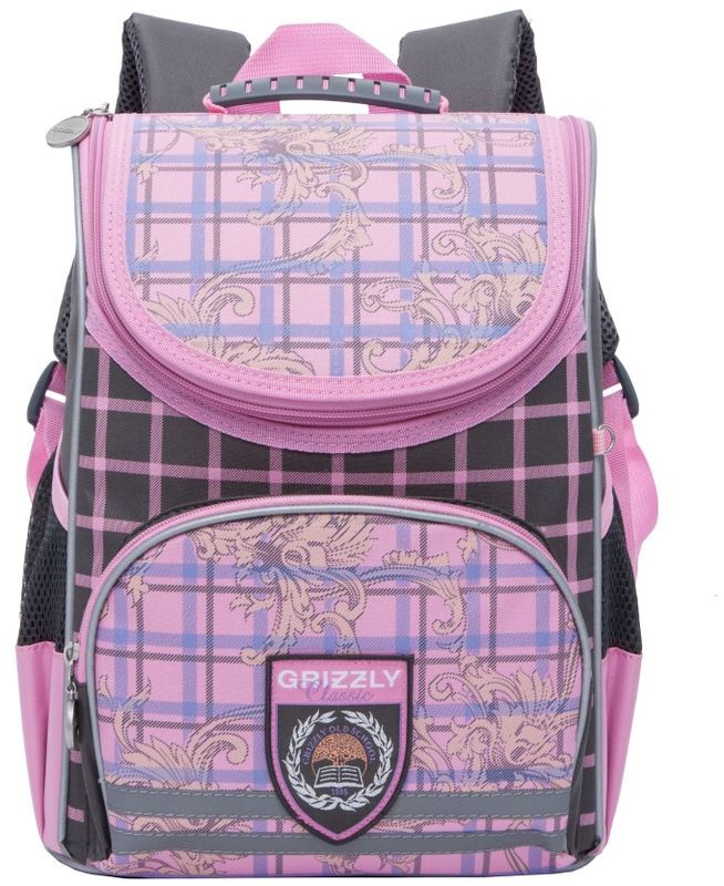 Grizzly Ранец школьный цвет розовый RA-773-1/2RA-773-1/2 Grizzly Ранец школьный цвет розовый RA-773-1/2RA-773-1/2Ранец Grizzly предназначен для девочек и выполнен из прочного материала.Содержит одно вместительное отделение, закрывающееся клапаном на застежку-молнию с двумя бегунками. Клапан полностью откидывается, что существенно облегчает пользование ранцем.На внутренней части клапана находится прозрачный пластиковый кармашек, в который можно поместить расписание занятий или личные данные ученика. На лицевой стороне расположен карман на молнии, в который можно поместить пенал. По бокам ранца имеются открытые сетчатые кармашки.Анатомическая спинка способствует равномерному распределению нагрузки и формированию правильной осанки, а воздухообменная сетка обеспечивает максимальный комфорт при эксплуатации.Укрепленные лямки позволяют легко и быстро отрегулировать изделие в соответствии с ростом.Ранец оснащен ручкой для удобной переноски в руке и петлей для подвешивания на крючок. Дно рюкзака можно сделать жестким, разложив специальную панель, что повышает сохранность содержимого рюкзака и способствует правильному распределению нагрузки. Светоотражающие элементы придают дополнительную безопасность в темное время суток.