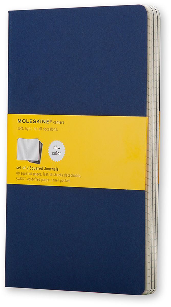 Moleskine Набор записных книжек Cahier Large 40 листов в клетку цвет темно-синий 3 штCH217 Moleskine Набор записных книжек Cahier Large 40 листов в клетку цвет темно-синий 3 штCH217Записные книжки Moleskine Cahier Journal Large отличаются гибкой и прочной картонной обложкой и хорошо заметной прошивкой на корешке. Внутренний блок состоит из 40 листов бумаги в клетку, последние 16 листов отделяются. Есть карман для заметок на отдельных листах. В набор из 3 штук вложена открытка с историей Moleskine.