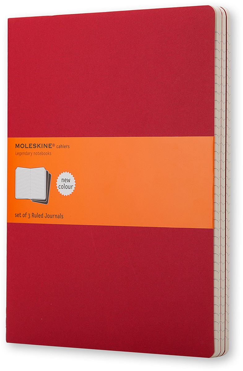 Moleskine Набор записных книжек Cahier Xlarge 60 листов в линейку цвет клюквенный 3 штCH121 Moleskine Набор записных книжек Cahier Xlarge 60 листов в линейку цвет клюквенный 3 штCH121Записные книжки Moleskine Cahier Journal Xlarge отличаются гибкой и прочной картонной обложкой и хорошо заметной прошивкой на корешке. Внутренний блок состоит из 60 листов бумаги в линейку, последние 16 листов отделяются. Есть карман для заметок на отдельных листах. В набор из 3 штук вложена открытка с историей Moleskine.