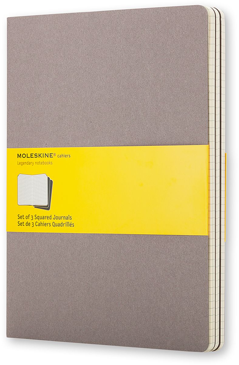 Moleskine Набор записных книжек Cahier Xlarge 60 листов в клетку цвет серый 3 штCH322 Moleskine Набор записных книжек Cahier Xlarge 60 листов в клетку цвет серый 3 штCH322Записные книжки Moleskine Cahier Journal Xlarge отличаются гибкой и прочной картонной обложкой и хорошо заметной прошивкой на корешке. Внутренний блок состоит из 60 листов бумаги в клетку, последние 16 листов отделяются. Есть карман для заметок на отдельных листах. В набор из 3 штук вложена открытка с историей Moleskine.
