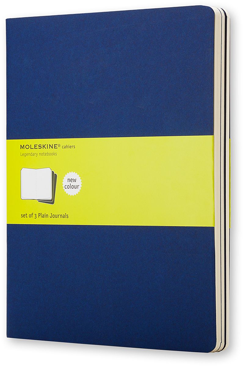 Moleskine Набор записных книжек Cahier Xlarge 60 листов без разметки цвет темно-синий 3 штCH223 Moleskine Набор записных книжек Cahier Xlarge 60 листов без разметки цвет темно-синий 3 штCH223Записные книжки Moleskine Cahier Journal Xlarge отличаются гибкой и прочной картонной обложкой и хорошо заметной прошивкой на корешке. Внутренний блок состоит из 60 листов бумаги без разметки, последние 16 листов отделяются. Есть карман для заметок на отдельных листах. В набор из 3 штук вложена открытка с историей Moleskine.