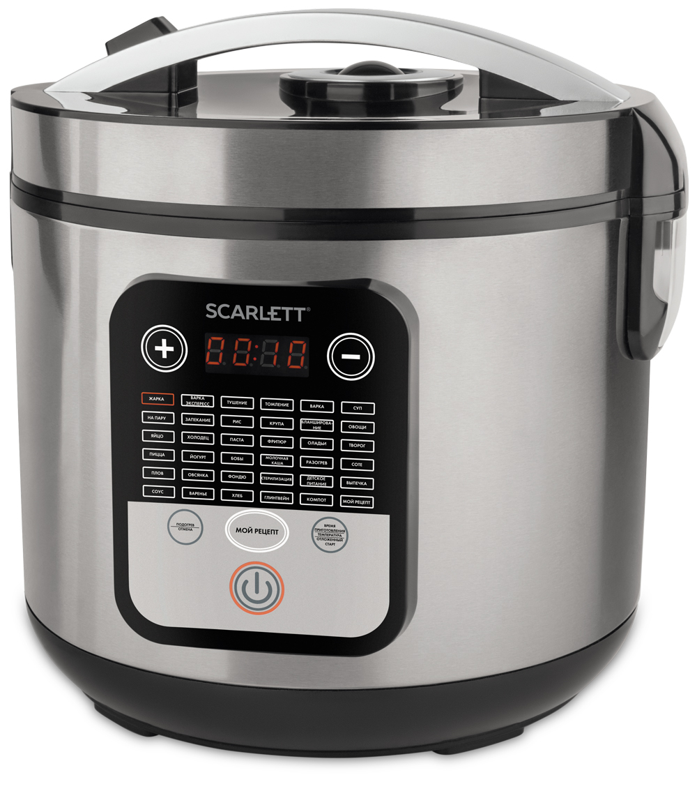 Scarlett SC-MC410S23, Steel мультиваркаSC-MC410S23 Scarlett SC-MC410S23, Steel мультиваркаSC-MC410S23Мультиварка Scarlett SC-MC410S24 имеет мощность 900 Вт. Управление мультиваркой осуществляется сенсорными кнопками, расположенными на корпусе.Представлено 38 программ - 35 кулинарных и 3 для управления. Присутствует функция отсрочки старта, что поможет задать окончание приготовления как раз к вашему приходу.Мультиварка содержит программы подогрев с отключением и мой рецепт (создание своей программы приготовления - установка времени и температуры). Изделие оснащено функцией сохранения программы при отключении электричества и возможностью изменения предустановленного времени программ приготовления.Порадует и книга рецептов, что входит в комплект. Там можно найти рецепты именно для мультиварки Scarlett SC-MC410S24.