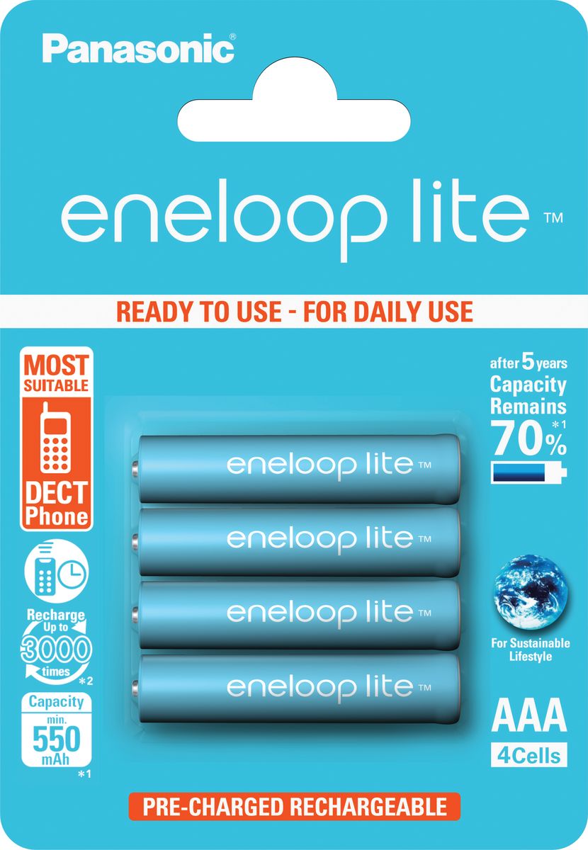 Аккумулятор Panasonic Eneloop lite, тип ААА, 550 mAh, 4 шт аккумуляторы для ноутбуков и планшетов