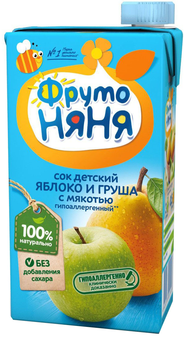 ФрутоНяня сок из яблок и груш, 0,5 лP050577 ФрутоНяня сок из яблок и груш, 0,5 лP050577Детскими соками и нектарами ФрутоНяня становятся натуральные, отборные фрукты, ягоды и овощи. Они обеспечивают вашего малыша природной пользой и энергией для гармоничного роста и развития. Бережная технология приготовления сохраняет природную пользу фруктов, ягод и овощей. Современное производство соответствует высоким стандартам безопасности и качества.
