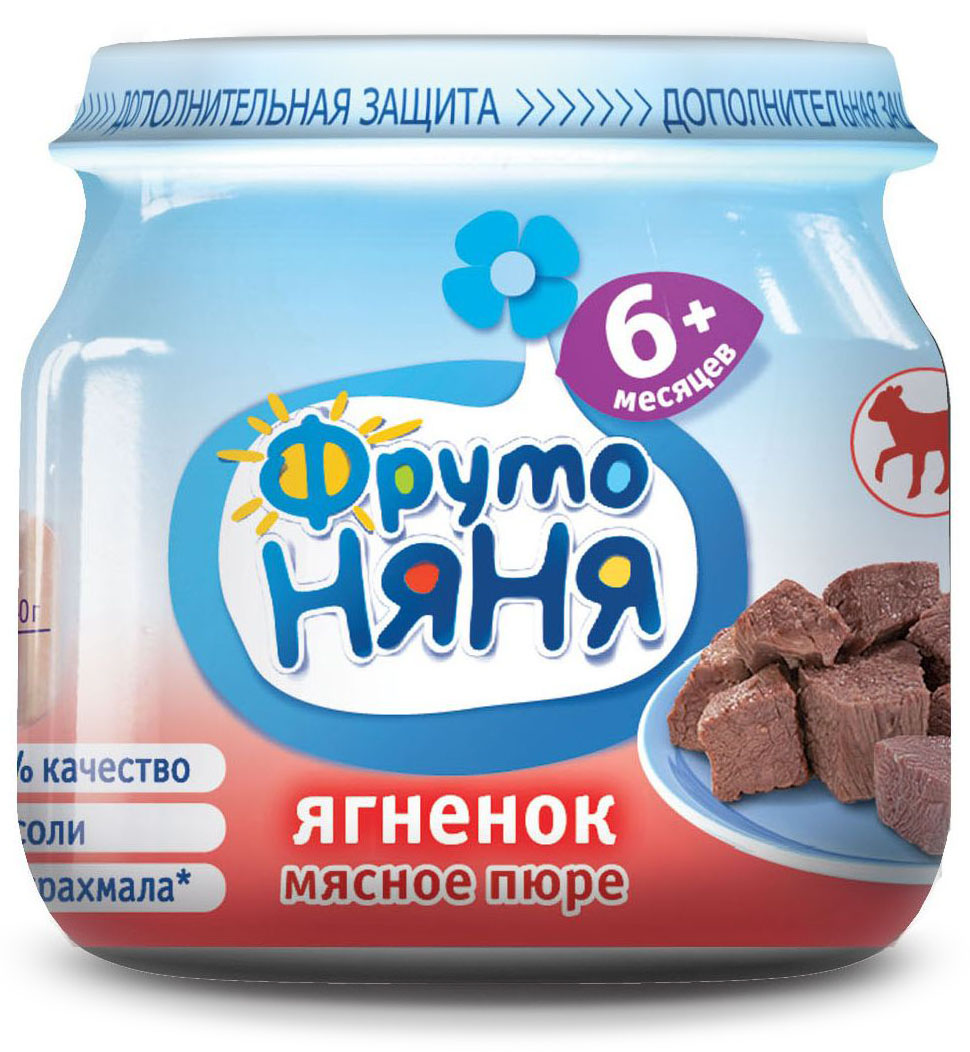 ФрутоНяня пюре из ягненка с 6 месяцев, 80 гP070801 ФрутоНяня пюре из ягненка с 6 месяцев, 80 гP070801Прекрасно подходят для начала мясного прикорма. Чистый состав: без соли, без крахмала, без соевого белка и ГМО.