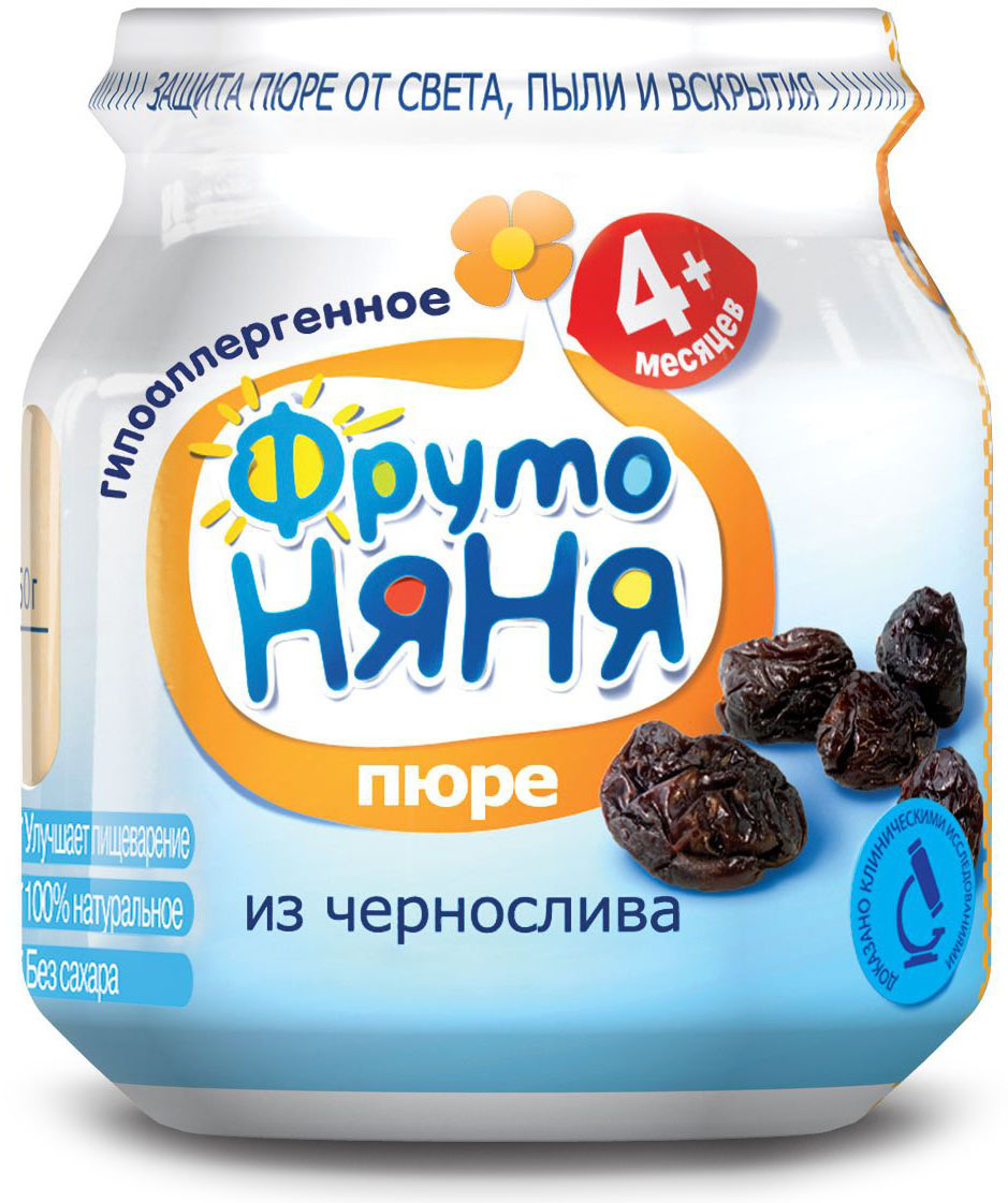 ФрутоНяня пюре из чернослива с 4 месяцев, 100 гP071146 ФрутоНяня пюре из чернослива с 4 месяцев, 100 гP071146Пюре ФрутоНяня Чернослив рекомендован малышам с 4 месяцев. Чернослив - источник пищевых волокон, регулирующих деятельность кишечника, содержит калий, обладает мягким послабляющим действием. Изготовлено из натуральных ингредиентов без добавления искусственных добавок, консервантов и красителей.