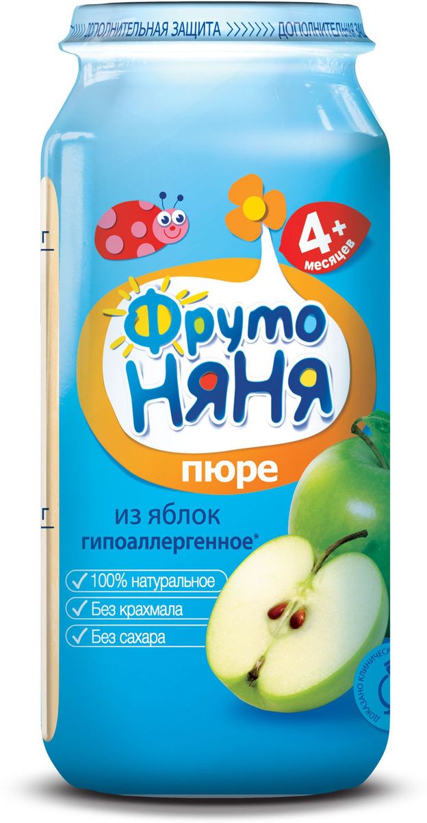 ФрутоНяня пюре из яблок с 4 месяцев, 250 гP072501 ФрутоНяня пюре из яблок с 4 месяцев, 250 гP072501Гипоаллергенное. 100% натуральное, без крахмала, без сахара.