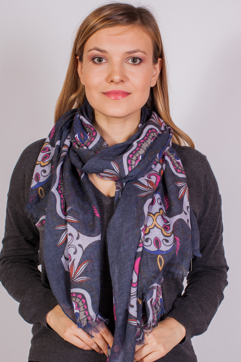 Палантин женский Sophie Ramage, цвет: серый, розовый, синий. FT-21717-1. Размер 88 см х 180 см