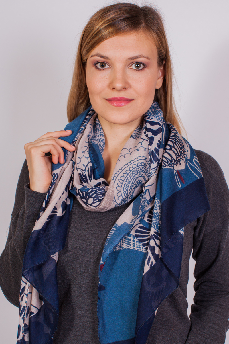 Палантин женский Sophie Ramage, цвет: синий, бежевый, бордовый. FT-21724-1. Размер 90 см х 180 см