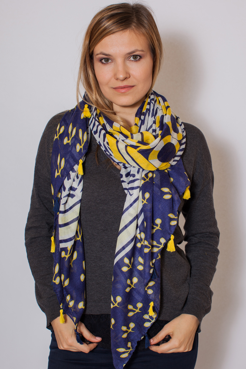 Палантин женский Sophie Ramage, цвет: синий, белый, желтый. KL-21701-62. Размер 90 см х 180 см