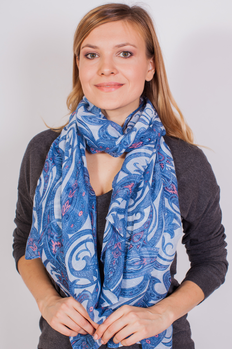 Палантин женский Sophie Ramage, цвет: синий, белый, красный. FT-21713-1. Размер 90 см х 180 см