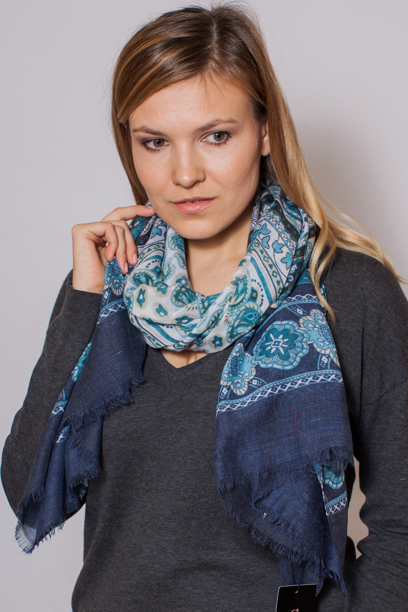 Палантин женский Sophie Ramage, цвет: синий, бирюзовый, белый. FT-21723-2. Размер 80 см х 180 см