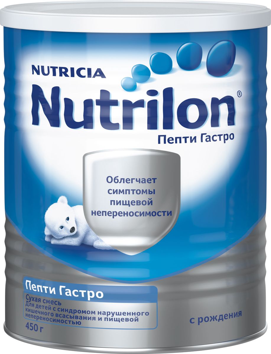 Nutrilon Пепти Гастро специальная молочная смесь, с рождения, 450 г8712400748766 Nutrilon Пепти Гастро специальная молочная смесь, с рождения, 450 г8712400748766Сухая смесь Nutrilon Пепти Гастро разработана специально для детей с синдромом нарушенного всасывания. Содержит глубоко гидролизованный белок, имеющий высокую усвояемость, легко всасываемые жиры и нуклеотиды для хорошего пищеварения и удовлетворяет высокие энергетические потребности растущего ребенка. Поскольку у детей с нарушенным всасыванием нередко наблюдается лактазная недостаточность, эта смесь не содержит лактозу. Nutrilon Пепти Гастро может применяться как единственный источник питания при отсутствии возможности грудного вскармливания, так и для частичной замены рациона.