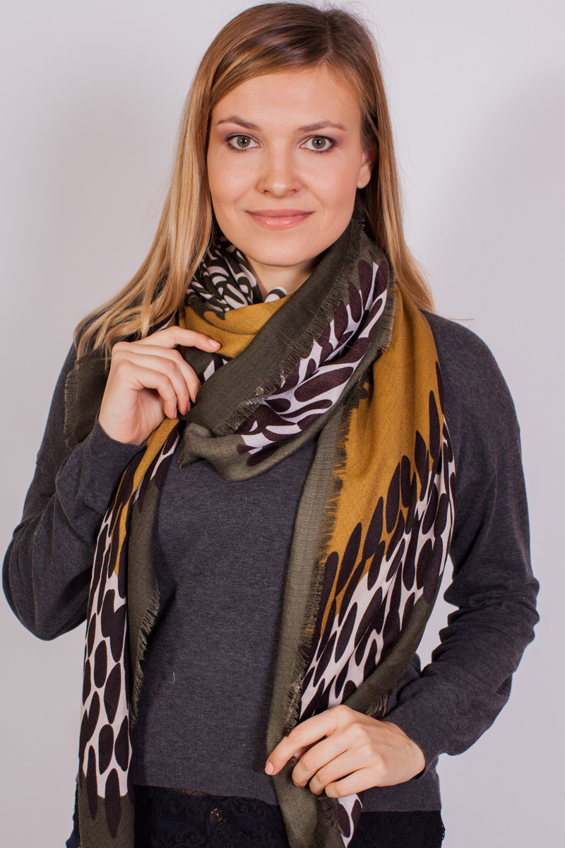 Платок женский Sophie Ramage, цвет: коричневый, бежевый, белый. FT-21738-3. Размер 140 см x 140 см
