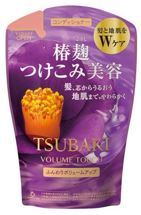 Shiseido Tsubaki Volume Touch Кондиционер для волос для придания объема с маслом камелии, 380 мл441402 Shiseido Tsubaki Volume Touch Кондиционер для волос для придания объема с маслом камелии, 380 мл441402Кондиционер содержит удивительное по свойствам масло камелии, обогащён витаминами С и группы В, которые восстанавливают структуру волос и придают им силу и блеск. Таурин придает энергию и жизненную силу волосам, восстанавливает внутренние связи волоса. Благодаря этому в результате применения кондиционера у Вас упругие и эластичные волосы, с большей пышностью и объемом. Кондиционер обладает антистатическим действием, предохраняет волосы, обеспечивает легкость при расчёсывании. Обладает мягким ароматом листьев камелии.